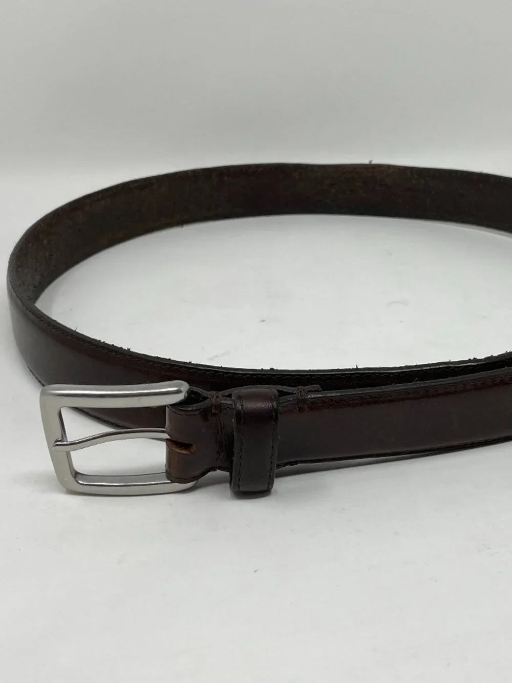 J Crew Men's Brown Belt Italian Leather Silver Buckle Size 30